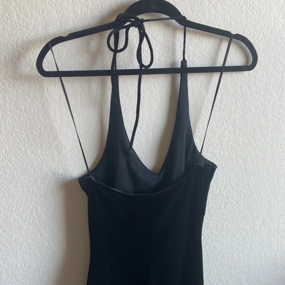 VINTAGE Y2K black halter tie velvet dress - Picture 6 of 12